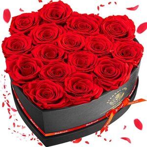 16 Preserved Flower, Fresh Forever Roses in Heart Shape Box, Eternal Roses,